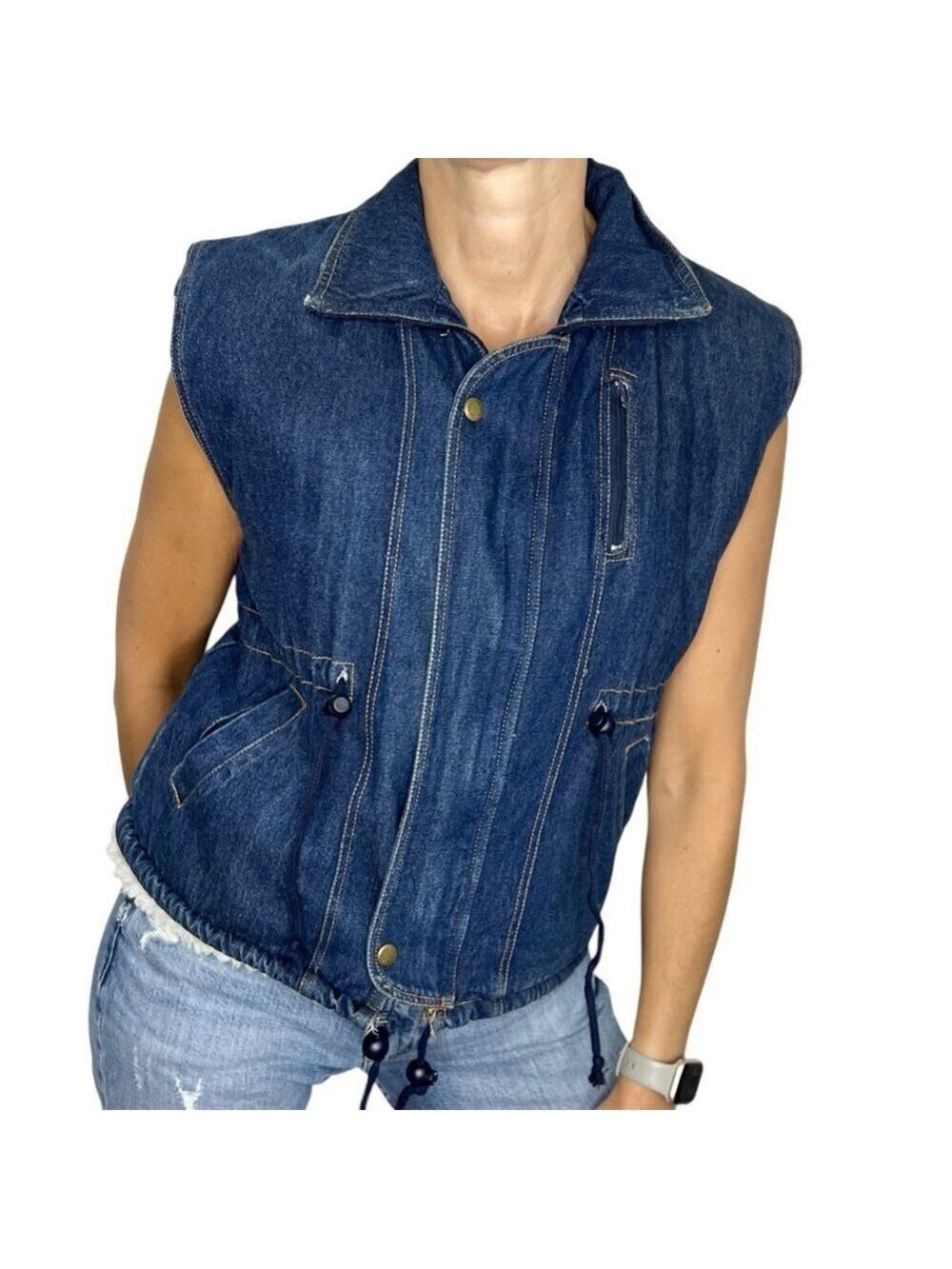 Upcycled vintage blue denim sherpa lined vest